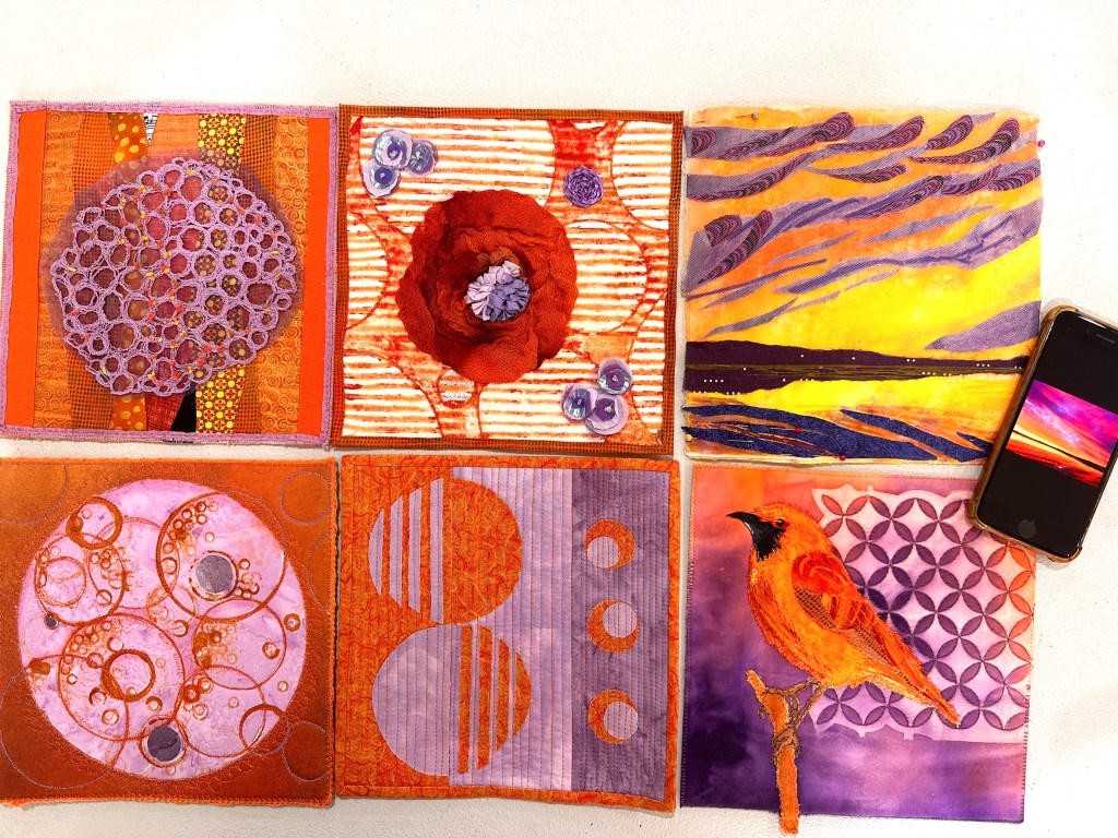 Rainbow stash buster project medium orange and lavender textile art works